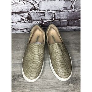 Saks Fifth Ave Taupe Leather Python Snake Print Slip On Shoes Women 8.5M US/39EU